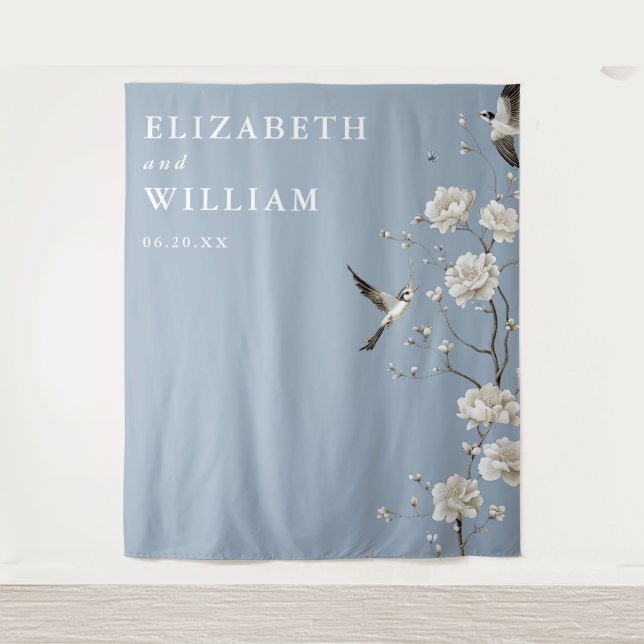 Dusty Blue Chinoiserie Wedding Photo Backdrop (Front)