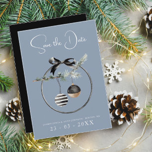 Dusty Blue Christmas Baubles Wedding Save The Date