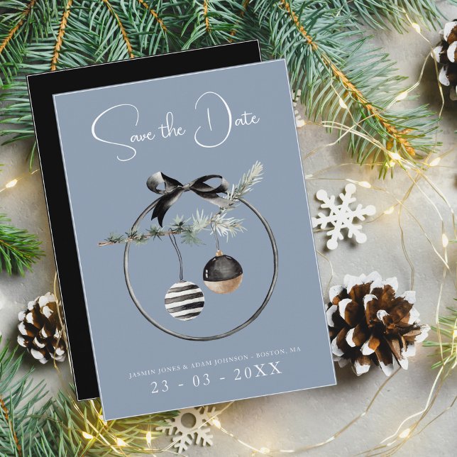 Dusty Blue Christmas Baubles Wedding Save The Date (Creator Uploaded)