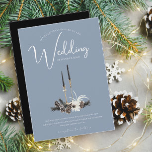 Dusty Blue Christmas Candle Winter Wedding Invitation