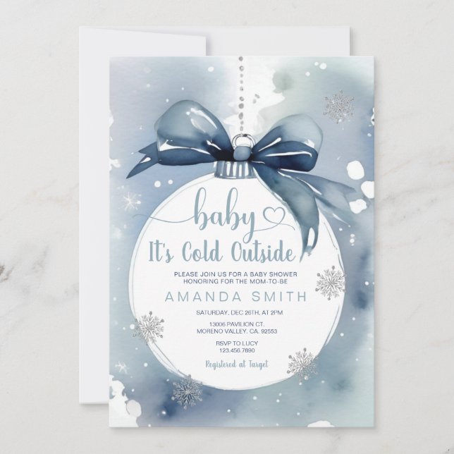 Dusty Blue Christmas It's Cold Outside Baby Shower Invitation (Front)