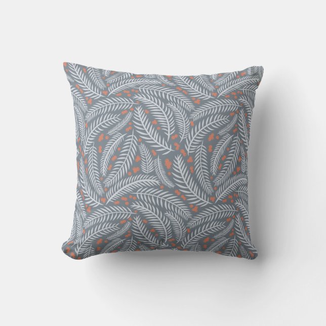 Dusty Blue Christmas Pine Tree Leaf Illustration Throw Pillow (Front)