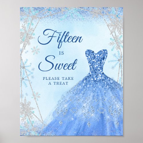 Dusty Blue Christmas Snowflake Fifteen is Sweet Poster