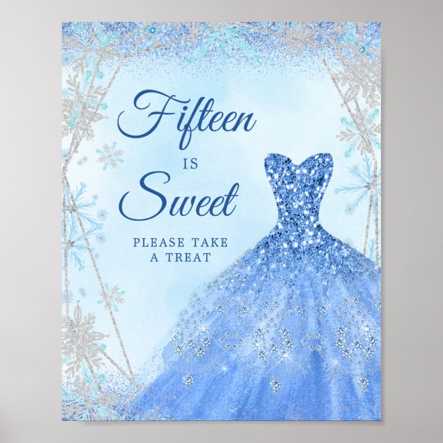 Dusty Blue Christmas Snowflake Fifteen is Sweet Poster (Front)