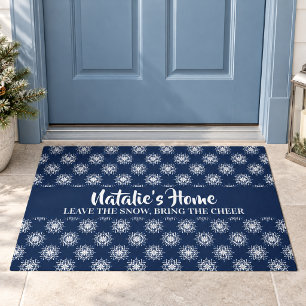 Dusty Blue Christmas Snowflake Welcome Doormat
