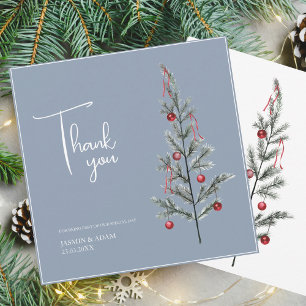 Dusty Blue Christmas Tree Wedding Thank You Card