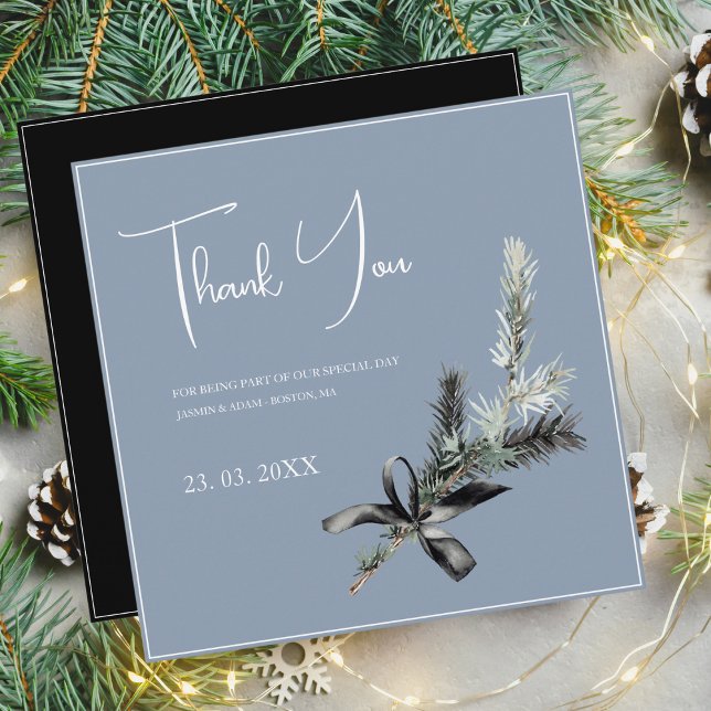 Dusty Blue Christmas Twig Winter Wedding Thank You Card (Creator Uploaded)