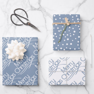 Dusty blue Christmas typography and dots holiday Wrapping Paper Sheets