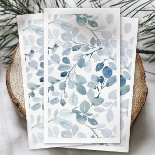 Dusty Blue Christmas Watercolor Leaf Design Paper Guest Towels