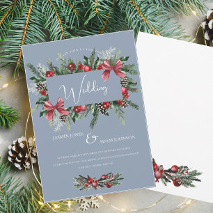 Dusty Blue Christmas Wreath Wedding Invitation