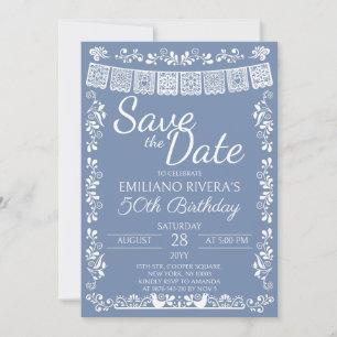 Dusty Blue Cielito Lindo Save the Date Birthday Invitation
