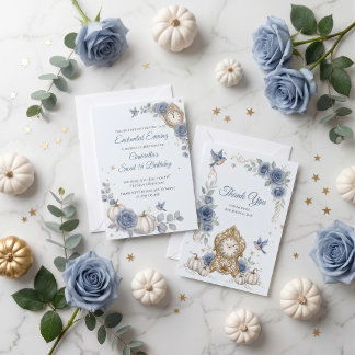 Dusty Blue Cinderella Sweet 16 Fairytale Birthday Invitation