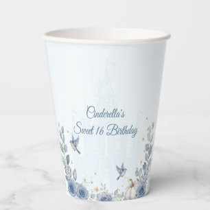 Dusty Blue Cinderella Sweet 16 Fairytale Paper Cups