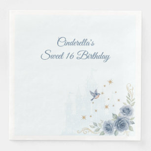 Dusty Blue Cinderella Sweet 16 Fairytale Paper Dinner Napkins