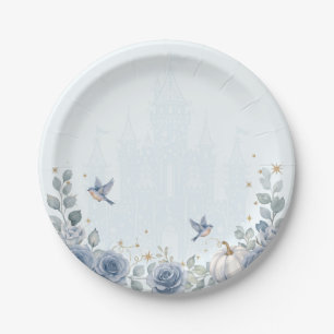 Dusty Blue Cinderella Sweet 16 Fairytale Paper Plates