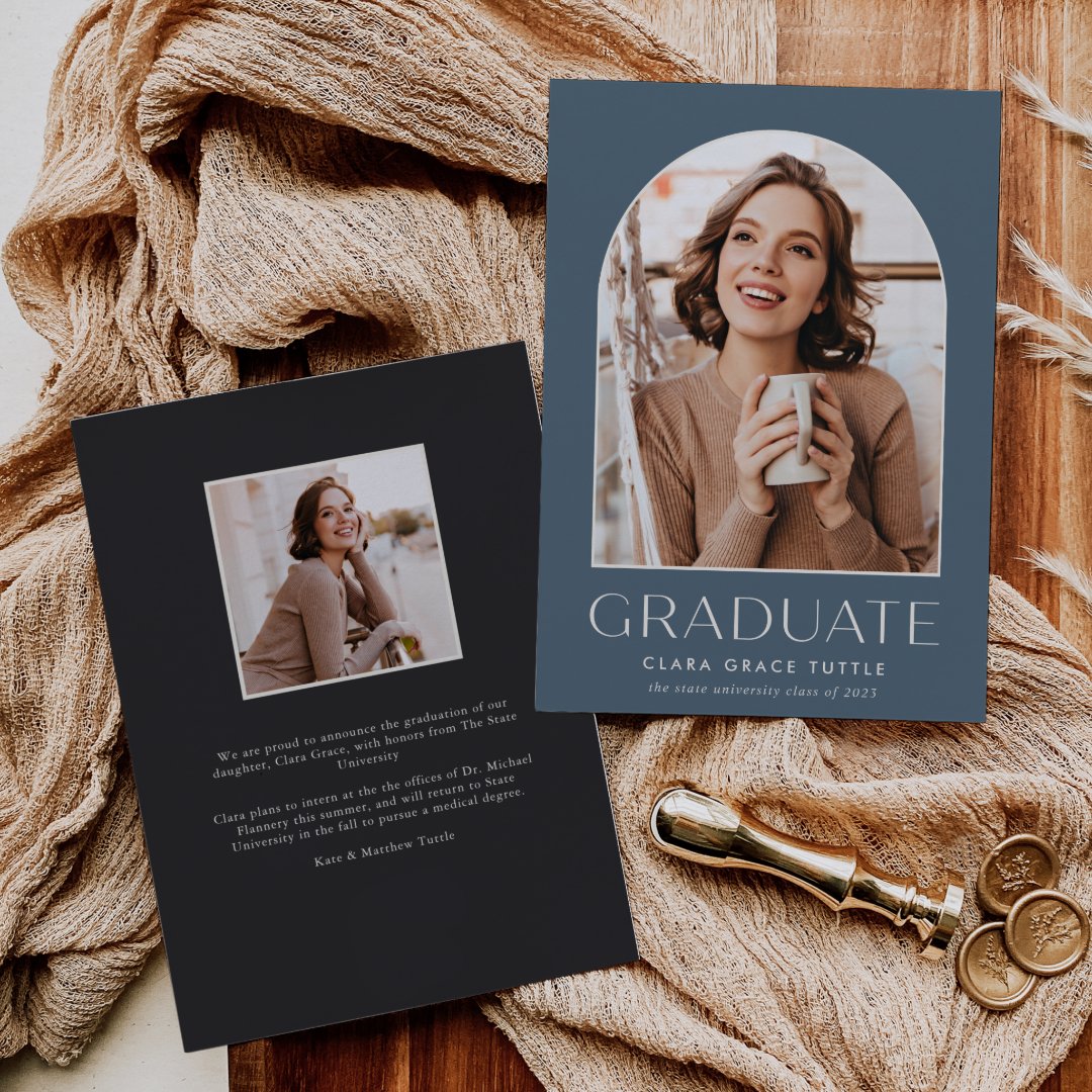 Dusty Blue | Classic Arch Photo Graduation Announc Announcement