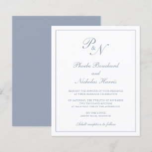 Dusty Blue Classic Elegant Budget Wedding Invite