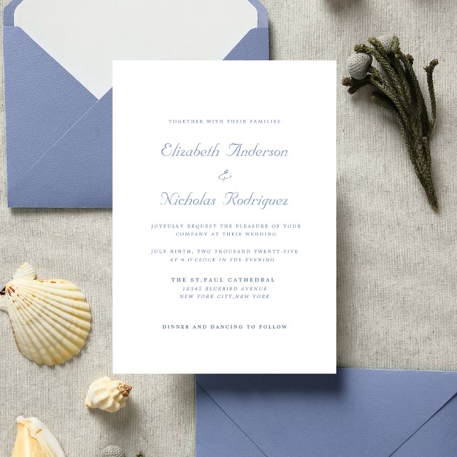 dusty blue classic elegant minimalist wedding invitation (Creator Uploaded)