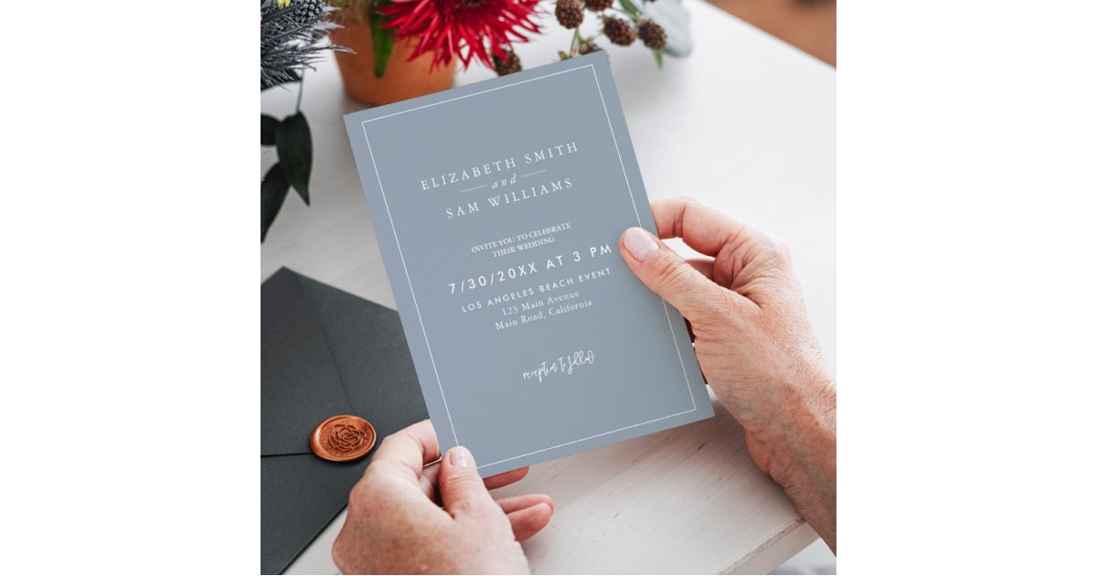 Dusty Blue Classic Elegant Modern Simple Wedding Invitation | Zazzle