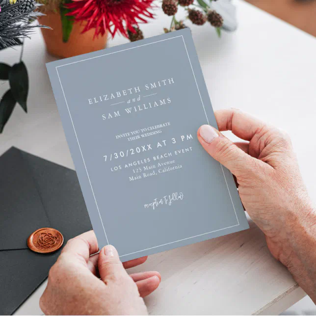 Dusty Blue Classic Elegant Modern Simple Wedding Invitation | Zazzle
