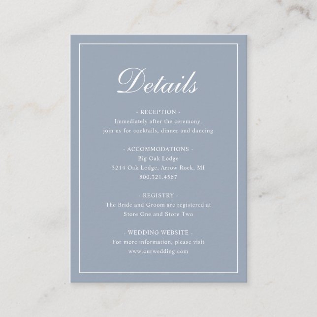Dusty Blue Classic Elegant Wedding Enclosure Card (Front)