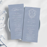 Dusty Blue Classic Floral Crest Wedding Ceremony Program<br><div class="desc">This wedding ceremony program features a Victorian French floral crest with monograms and wedding party details on the back. For more advanced customization of this design,  please click the DESIGN TOOL BUTTON. Matching items are also available.</div>