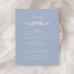 Dusty Blue Classic French Floral Wedding Details Enclosure Card