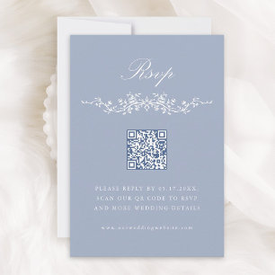 Dusty Blue Classic French Floral Wedding RSVP Invitation