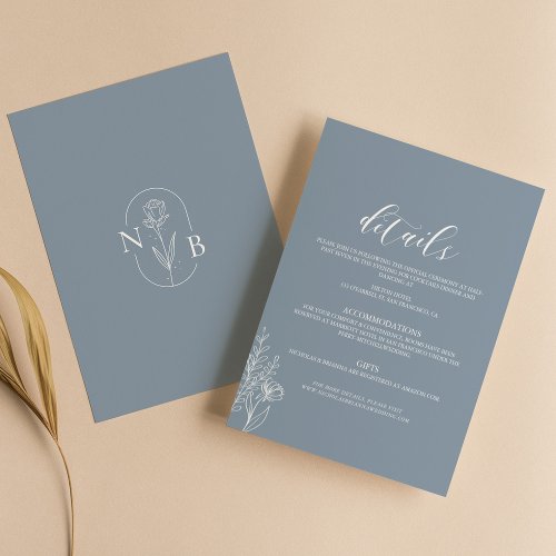 Dusty Blue Classic Minimal Modern Wedding Details Enclosure Card