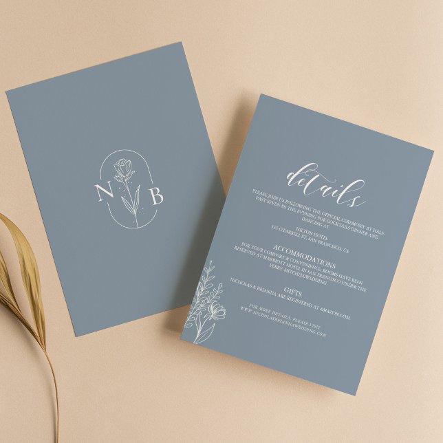 Dusty Blue Classic Minimal Modern Wedding Details Enclosure Card (Creator Uploaded)