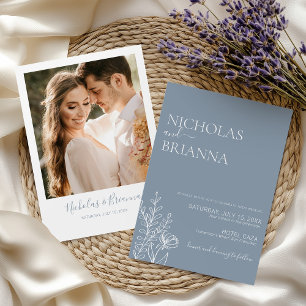 Dusty Blue Classic Minimal Wedding Elegant Photo Invitation