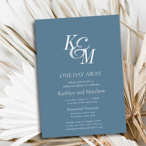 Dusty Blue Classic Monogram One Day Away Invitation