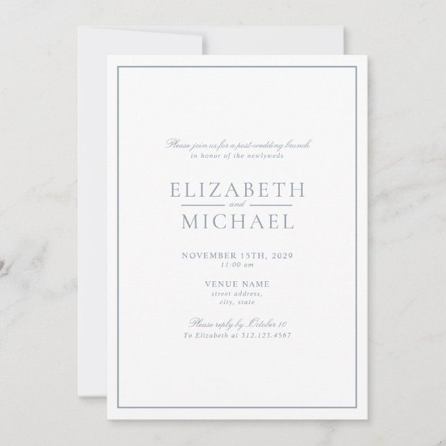 Dusty Blue Classic Script Post Wedding Brunch Invitation (Front)