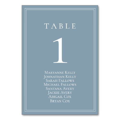 Dusty Blue Classic Table Number with Seating Chart