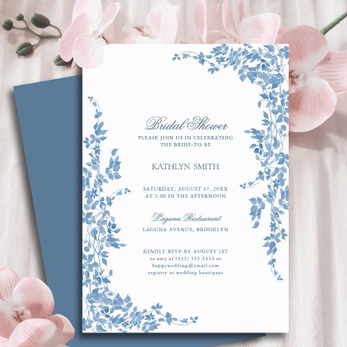 Dusty Blue Classic Vintage Floral Bridal Shower Invitation
