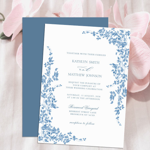 Dusty Blue Classic Vintage Floral Garden Wedding Invitation