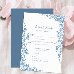 Dusty Blue Classic Vintage Floral Garden Wedding RSVP Card