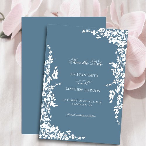 Dusty Blue Classic Vintage Floral Garden Wedding Save The Date