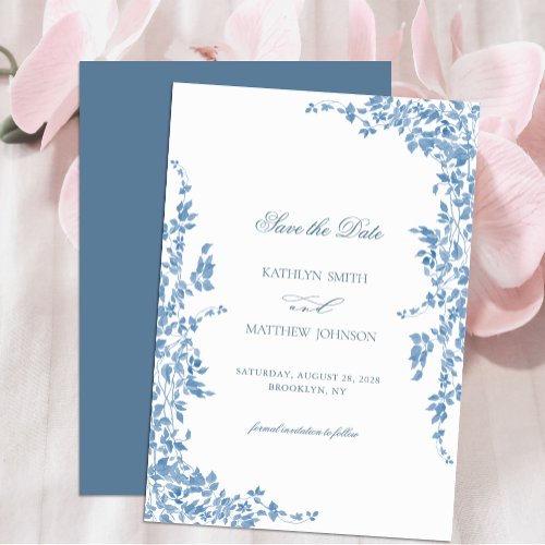 Dusty Blue Classic Vintage Floral Garden Wedding Save The Date