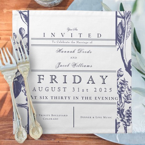 Dusty Blue Cloth Napkin Wedding Invitation