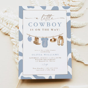 Dusty Blue Clothesline Little Cowboy Baby Shower Invitation