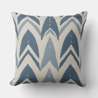 Dusty Blue Coastal Batik Parang Chevron Geometric Throw Pillow