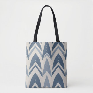 Dusty Blue Coastal Batik Parang Chevron Geometric Tote Bag