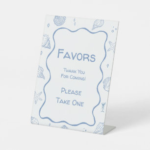 Dusty Blue Coastal Beach Baby Shower Favor Pedestal Sign
