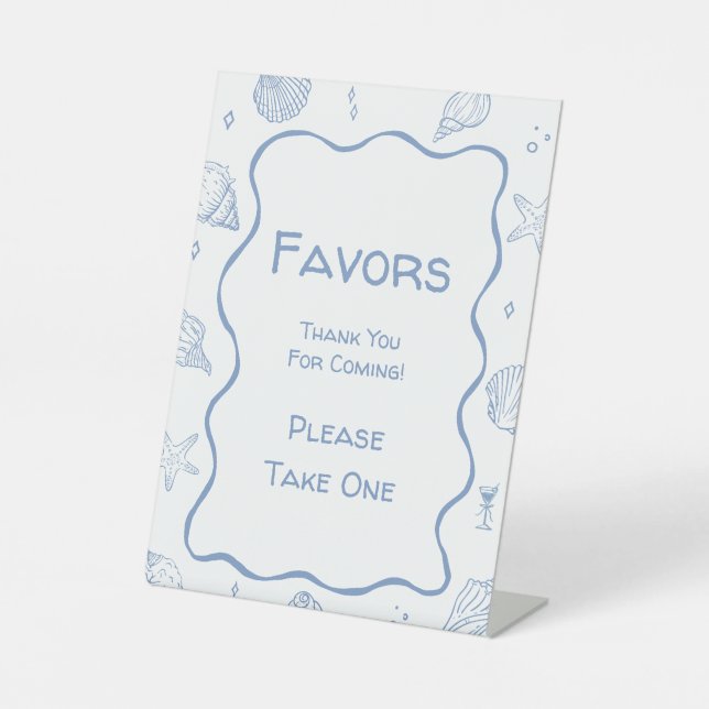 Dusty Blue Coastal Beach Baby Shower Favor  Pedestal Sign (Front)