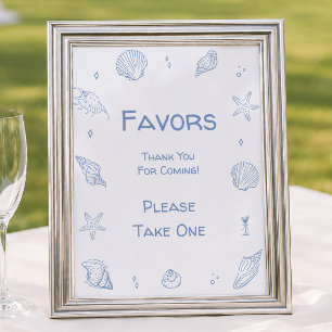 Dusty Blue Coastal Beach Baby Shower Favor  Poster