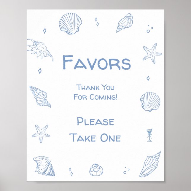 Dusty Blue Coastal Beach Baby Shower Favor  Poster (Front)