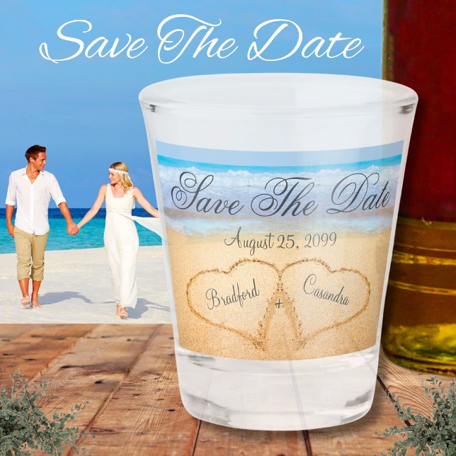  Dusty Blue  Coastal Beach Wedding Save The Date Shot Glass (Creator Uploaded)