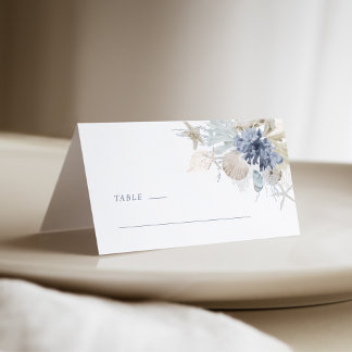 Dusty Blue Coastal Shell Wedding Place Card