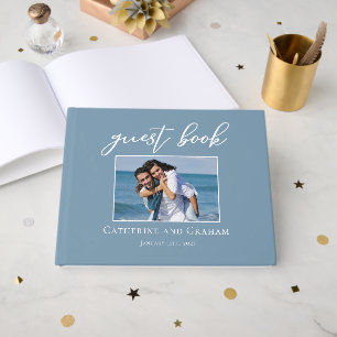 Dusty Blue Coastal Wedding Couple Photo Guest Book